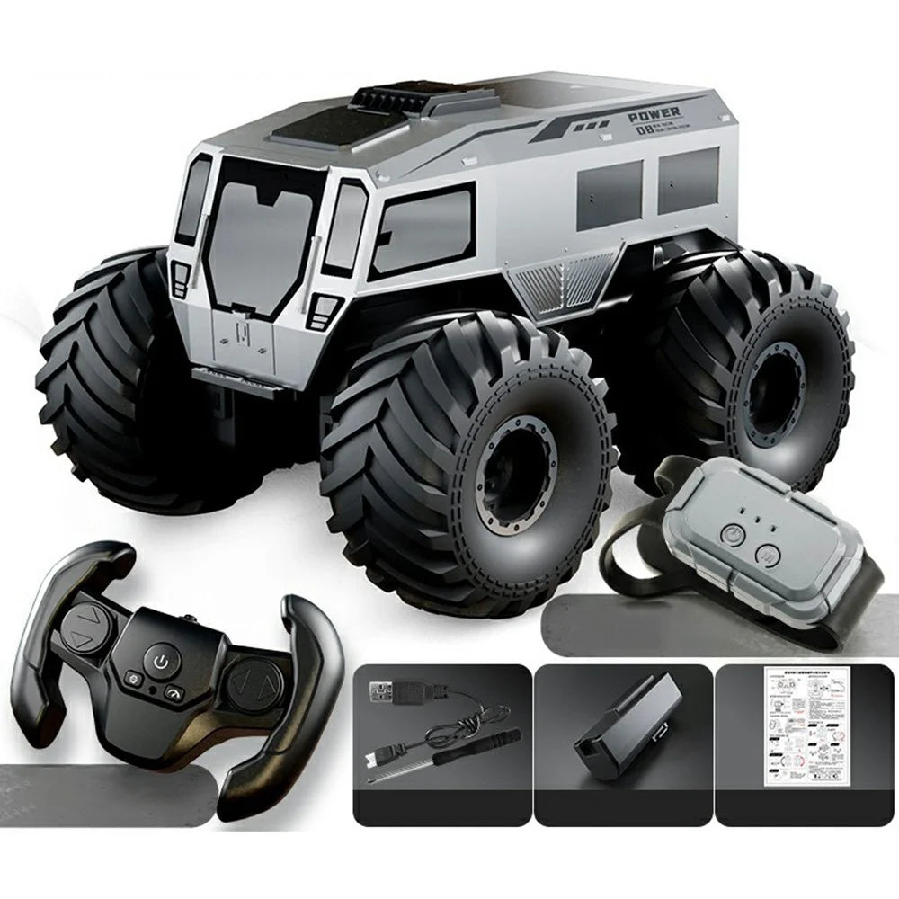 Q210 4WD Climbing Amphibious Off Road Crawler Car Remote Control Toy Vehicle, Single Battery / Dual Controller - Silver - 1