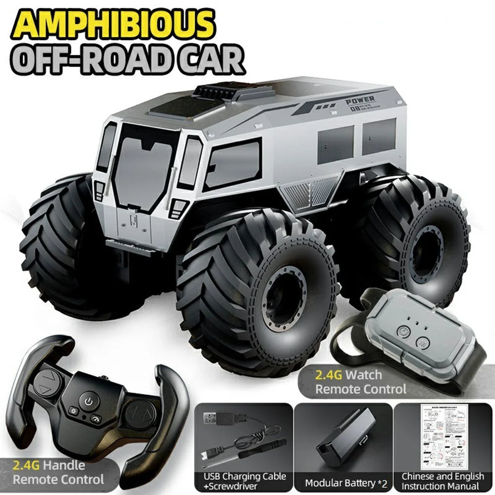 Q210 4WD Climbing Amphibious Off Road Crawler Car Remote Control Toy Vehicle, Dual Battery / Dual Controller - Silver - 2