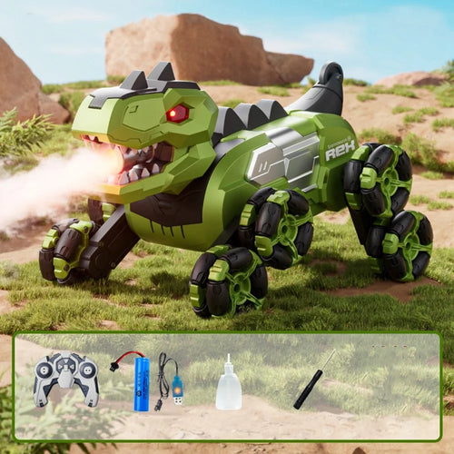 4DRC 4D-Y12 Dinosaur Shape 8 Wheels RC Car Spray Toy for Kids, Single Controller / Single Battery - Green - 1