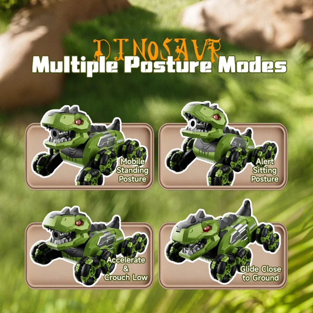 4DRC 4D-Y12 Dinosaur Shape 8 Wheels RC Car Spray Toy for Kids, Single Controller / Single Battery - Green - 3