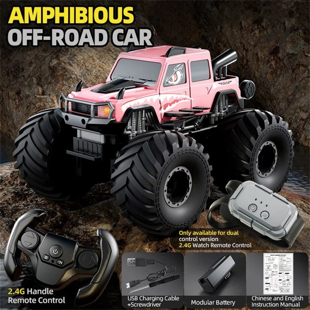 Q215 Dual Control Cartoon Monster RC Car 4WD Off Road Amphibious Crawler Vehicle Remote Control Toy - Pink - 2