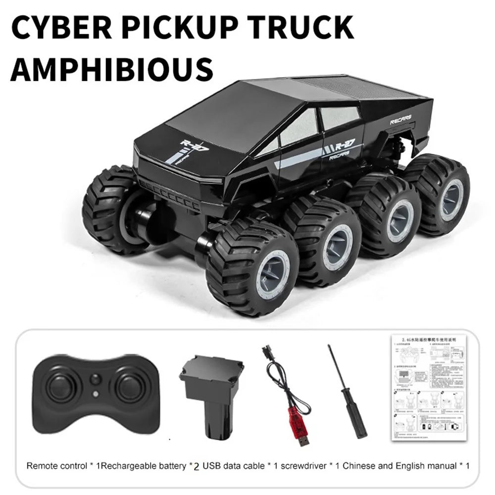 Q218 8WD Amphibious RC Car Waterproof 2.4G Remote Control Off-Road Crawler Vehicle, Dual Battery - Black - 7