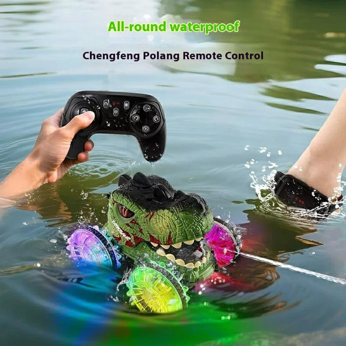 YL-125 2.4G RC Amphibious Dinosaur Car 360 Degree Rotation 4WD Stunt Vehicle with Water Spray Crawler Toy - Green - 5