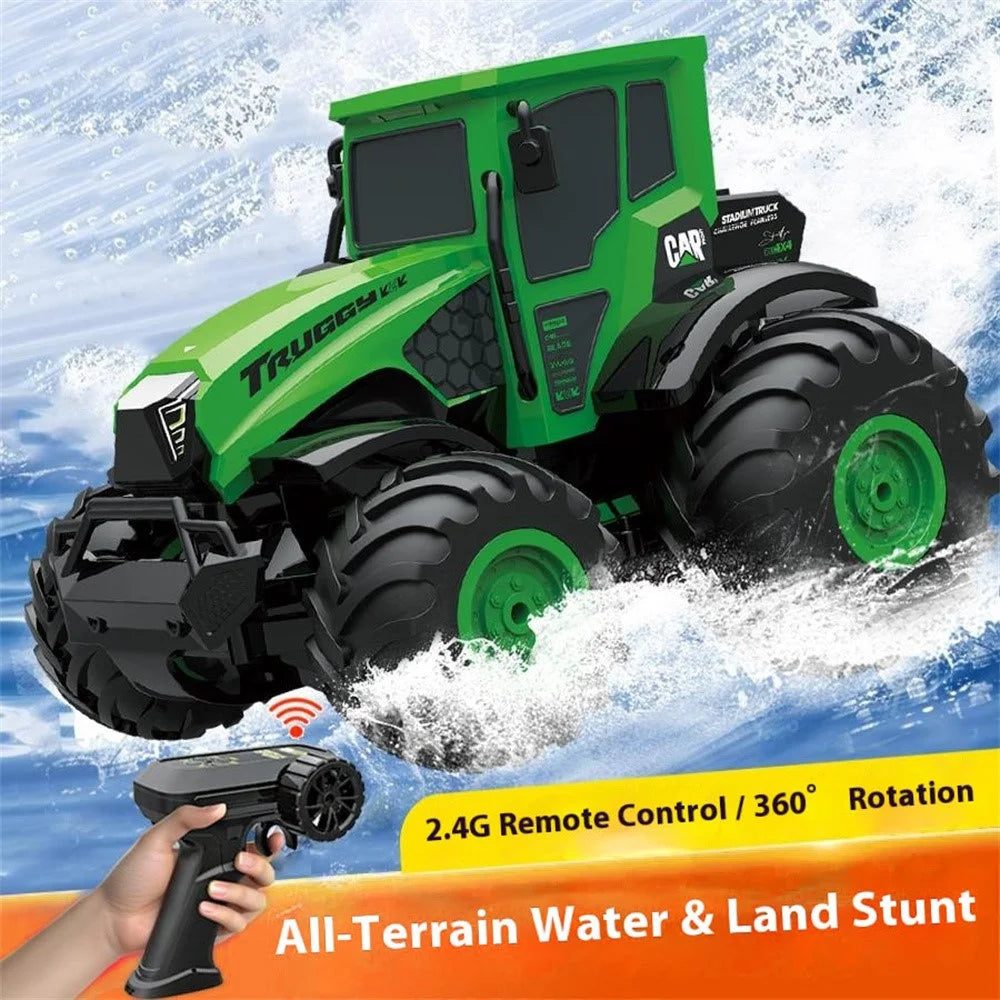BG1551 2.4G RC Amphibious Farmer Car 4WD Off-Road Vehicle Waterproof Remote Control Toy Model - Green - 2