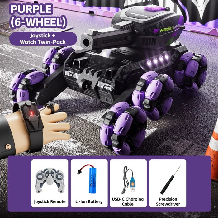 4DRC 4D-Y13 Water Bomb Launcher Dual Control 6 Wheel Drive RC Stunt Tank Children Gift, with 1 Battery - Purple - 2