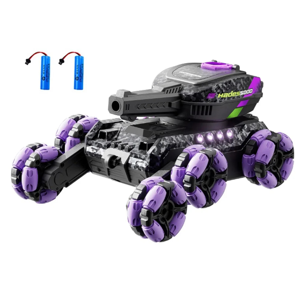 4DRC 4D-Y13 Water Bomb Launcher Dual Control 6 Wheel Drive RC Stunt Tank Children Gift, with 2 Batteries - Purple - 1
