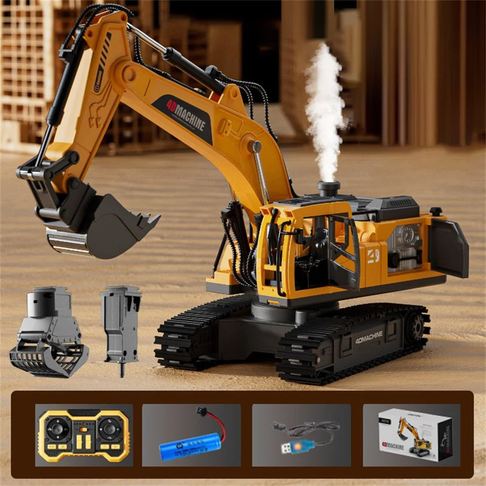 4DRC 4D-E1 3 in 1 Alloy 100m Remote Control Excavator Toy 2.4G RC Excavator Kids Gift with Light / Spray / Sound Effects Single Battery - Yellow - 1
