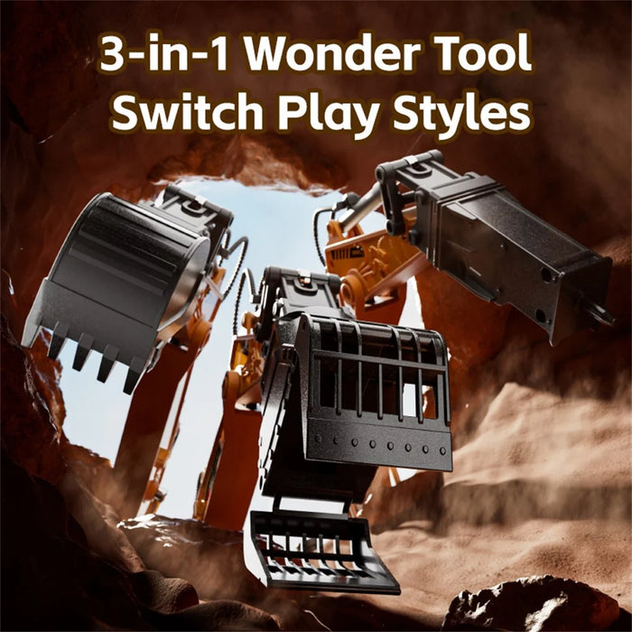4DRC 4D-E1 3 in 1 Alloy 100m Remote Control Excavator Toy 2.4G RC Excavator Kids Gift with Light / Spray / Sound Effects Double Battery - Yellow - 7