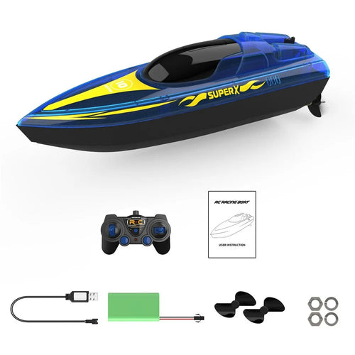 V555 2.4G RC Boat with 1 Battery High Speed Remote Control Racing Speedboat with LED Light for Children Toy - Blue - 1