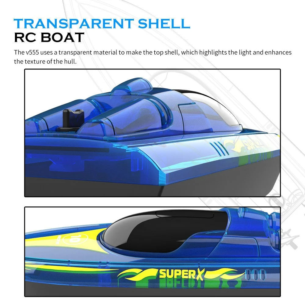 V555 2.4G RC Boat with 1 Battery High Speed Remote Control Racing Speedboat with LED Light for Children Toy - Blue - 4