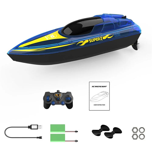 V555 2.4G RC Boat with 2 Batteries High Speed Remote Control Racing Speedboat with LED Light for Children Toy - Blue - 1