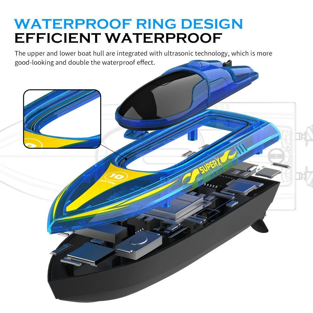 V555 2.4G RC Boat with 2 Batteries High Speed Remote Control Racing Speedboat with LED Light for Children Toy - Blue - 5