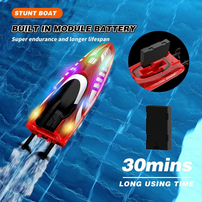 V777 2.4G Remote Control Stunt Boat Toy with 1 Battery High Speed Electric RC Boat with RGB LED Light for Children - Blue - 4