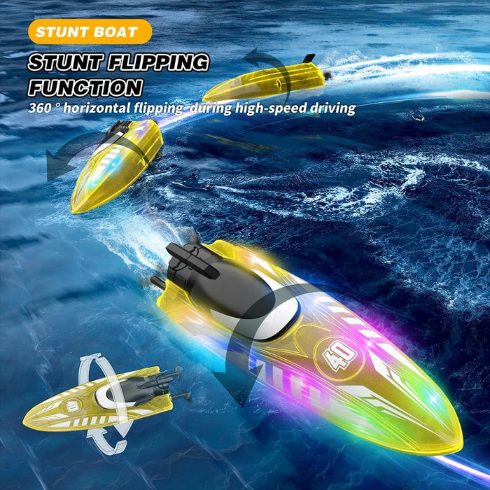 V777 2.4G Remote Control Stunt Boat Toy with 1 Battery High Speed Electric RC Boat with RGB LED Light for Children - Blue - 6