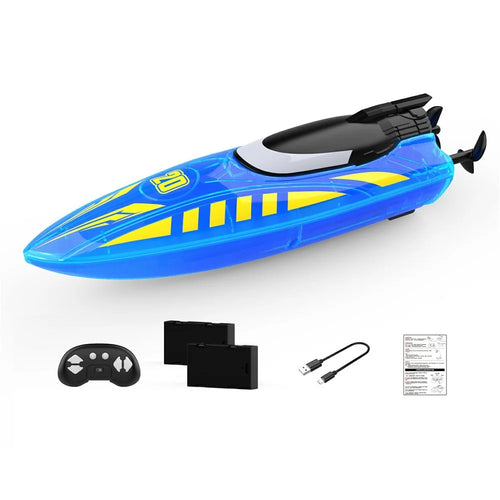 V777 2.4G Remote Control Stunt Boat Toy with 2 Batteries High Speed Electric RC Boat with RGB LED Light for Children - Blue - 1
