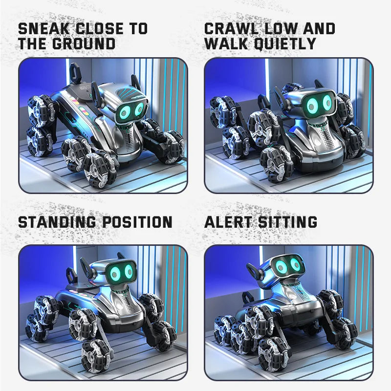 8WD Remote Control Robot Dog Stunt Mechanical Dog Toy with Light and Sound Kids Gift - Silver - 5