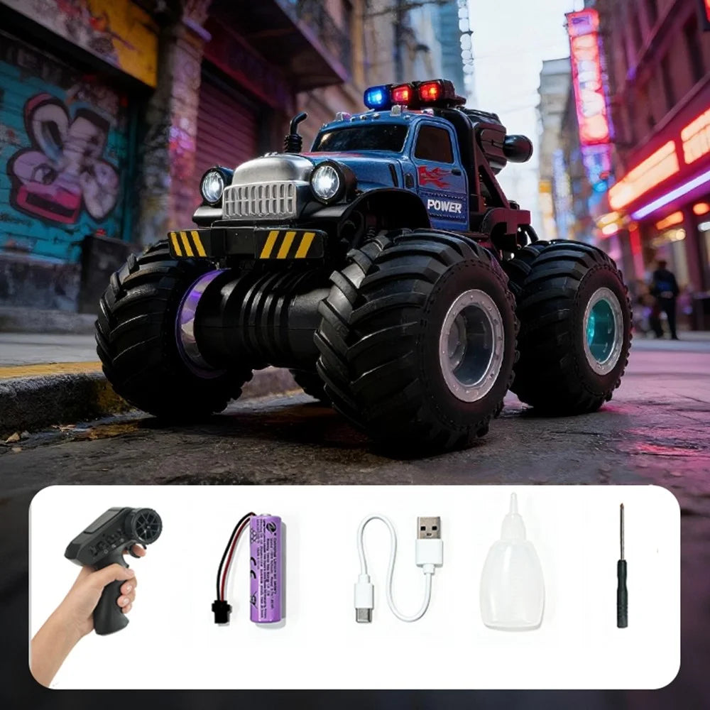 YL-131 2.4GHz Remote Control Stunt Car Off-road Vehicle Boy Girl RC Toy with Water Mist Spray / Light - Tractor Truck / Blue - 2