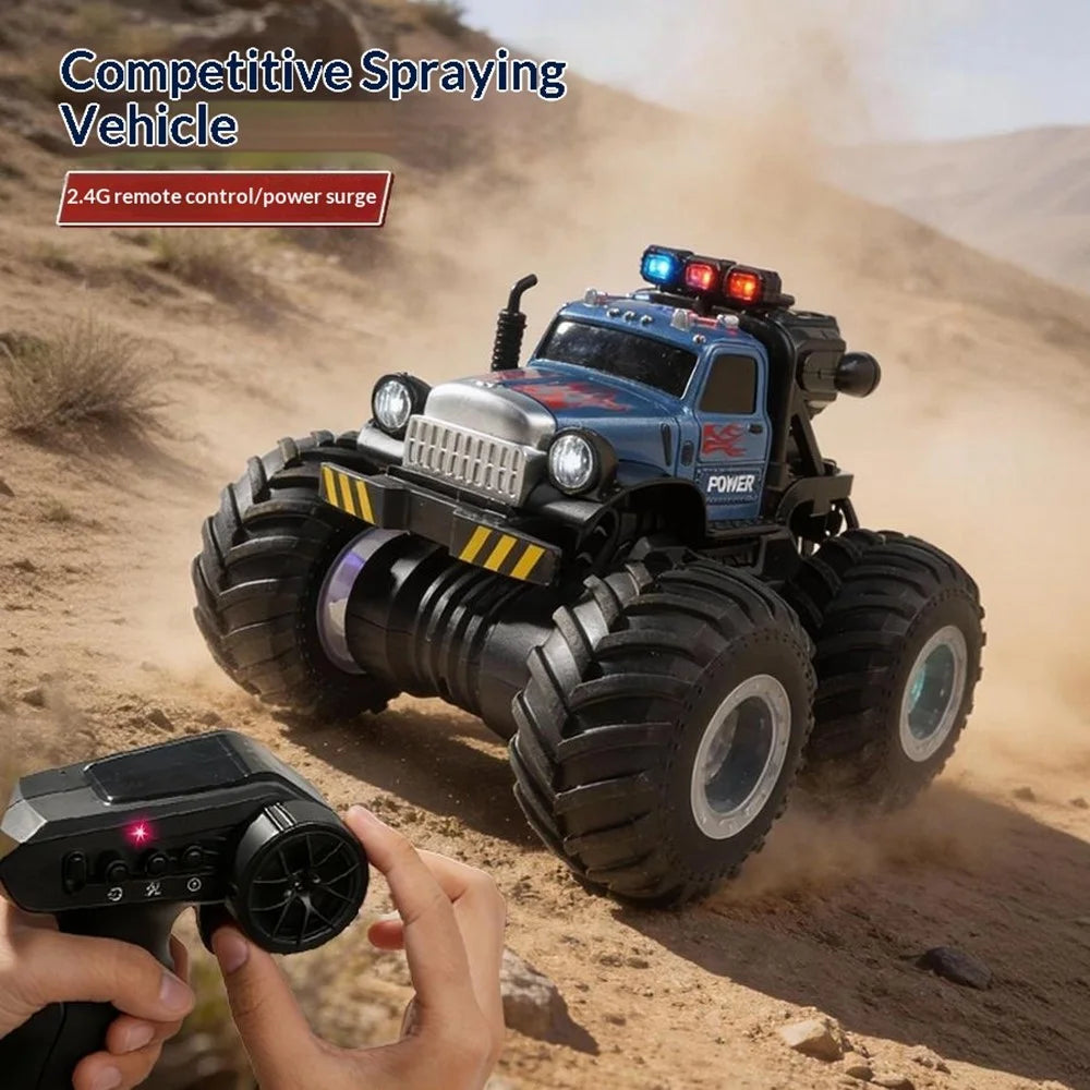 YL-131 2.4GHz Remote Control Stunt Car Off-road Vehicle Boy Girl RC Toy with Water Mist Spray / Light - Tractor Truck / Blue - 6