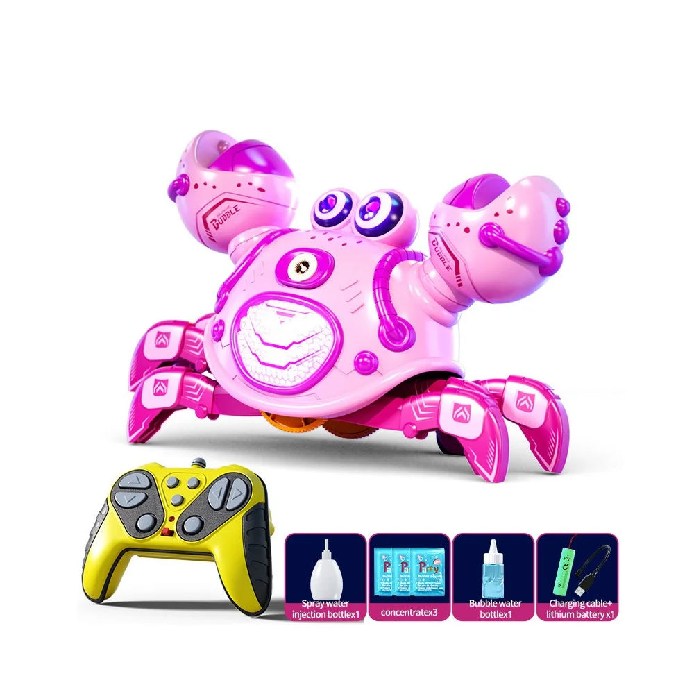 Q227 Remote Control Mecha Crab Robot 2.4G Spray Bubble RC Toy 360° Rotation LED Lights Music for Kids - Pink - 1