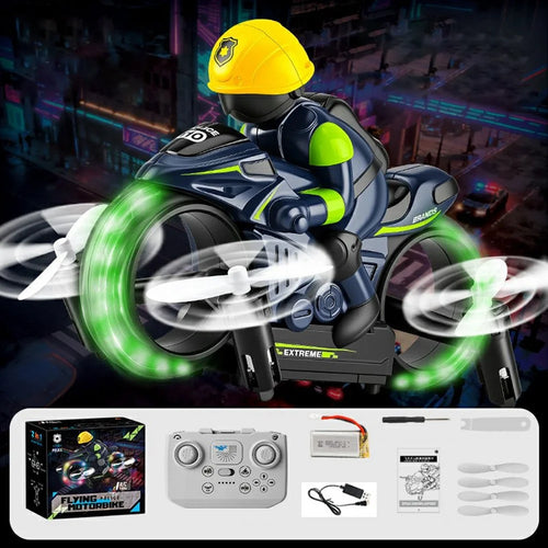 H141 2 in 1 Flying Motorbike RC Toy Land Air Dual Mode 7-Color LED Lights 2.4G Remote Control Motorcycle Toy - Blue - 1