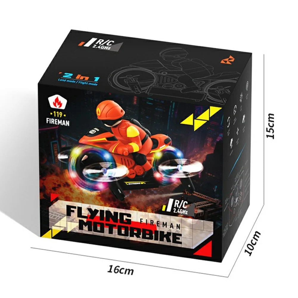 H141 2 in 1 Flying Motorbike RC Toy Land Air Dual Mode 7-Color LED Lights 2.4G Remote Control Motorcycle Toy - Blue - 6