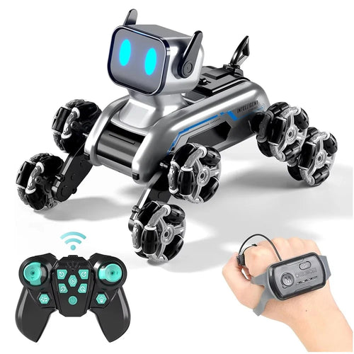 8-Wheel Stunt Robot Dog with LED Light and Music Spray Drift Remote Control Dog Toy for Kids - 1