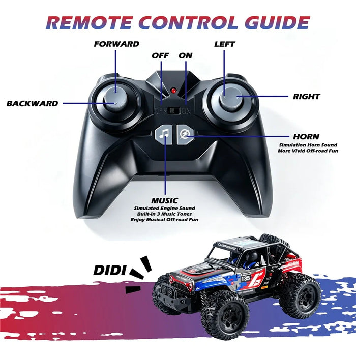 UJ99-Y121 1:12 Scale RC Car 2.4G Remote Control Off-Road Climbing Vehicle with Music Climbing Monster Truck for Kids - Blue - 5