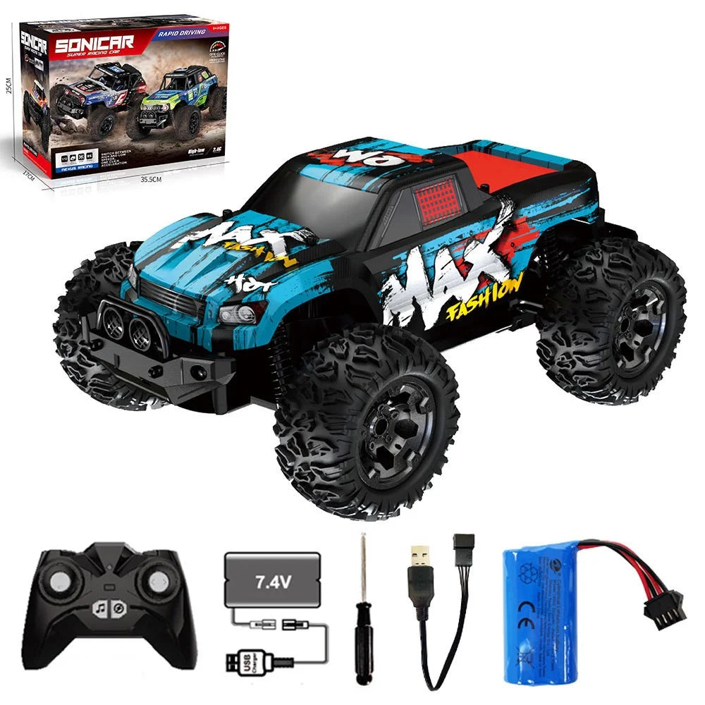 UJ99-Y122 RC Car 1:12 Scale Off-Road Remote Control Climbing Car 2.4G High Speed 18KM / H Music LED Monster Truck for Kids - Blue - 1