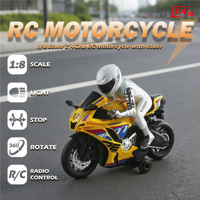 UJ99-MT05 1 / 8 Scale RC Motorcycle 2.4G Remote Control Motorbike RC Toy with LED Light Sound for Kids - Yellow - 5