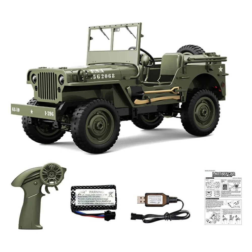 C8815 1:10 Scale RC Military Jeep 4WD Off-Road Vehicle 2.4G Remote Control LED Lights Climbing Car for Outdoor - Army Green - 1