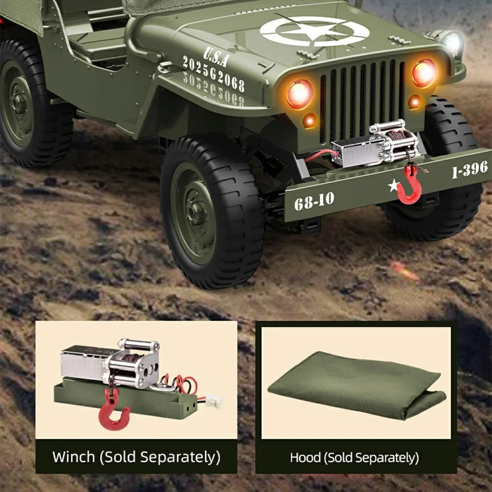 C8815 1:10 Scale RC Military Jeep 4WD Off-Road Vehicle 2.4G Remote Control LED Lights Climbing Car for Outdoor - Army Green - 2