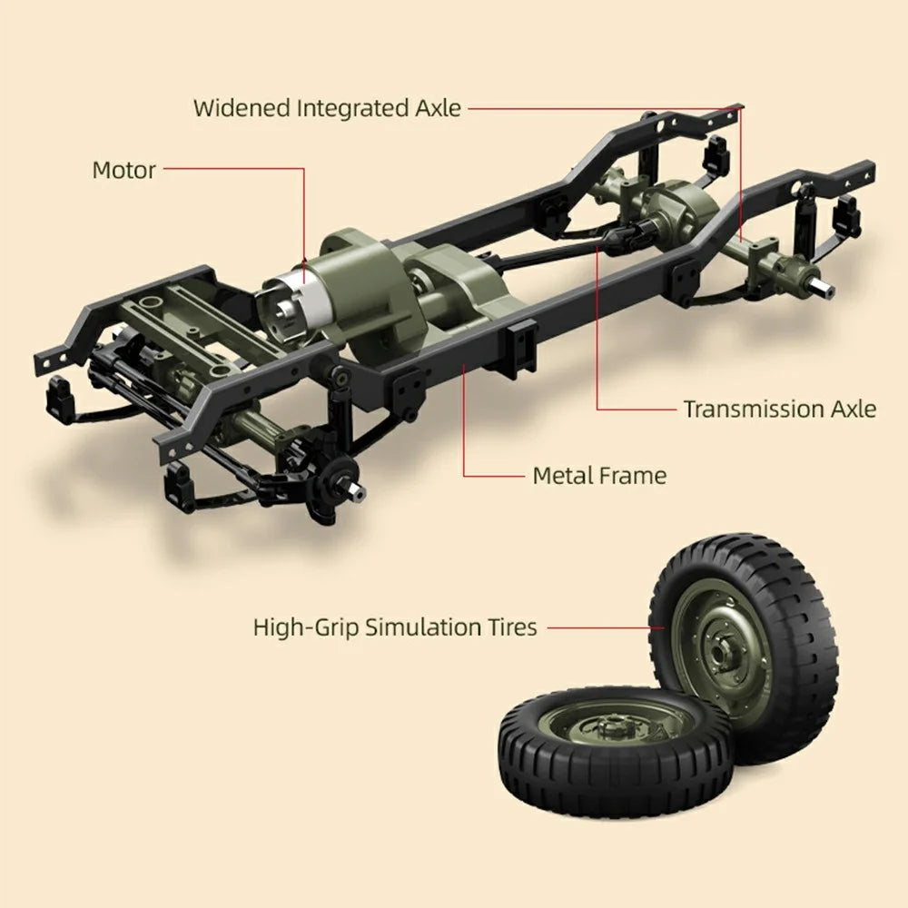 C8815 1:10 Scale RC Military Jeep 4WD Off-Road Vehicle 2.4G Remote Control LED Lights Climbing Car for Outdoor - Army Green - 4