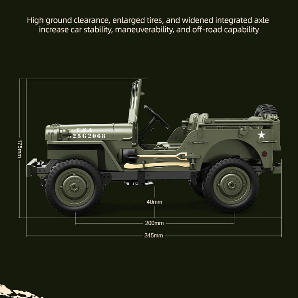 C8815 1:10 Scale RC Military Jeep 4WD Off-Road Vehicle 2.4G Remote Control LED Lights Climbing Car for Outdoor - Army Green - 6