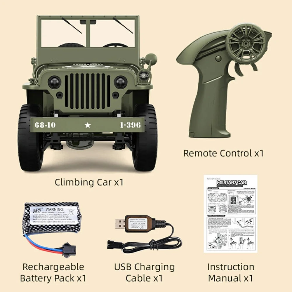 C8815 1:10 Scale RC Military Jeep 4WD Off-Road Vehicle 2.4G Remote Control LED Lights Climbing Car for Outdoor - Army Green - 7
