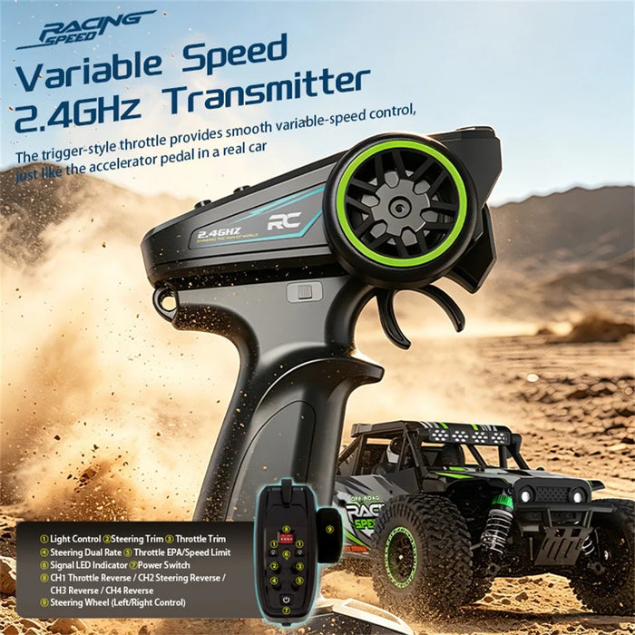 C59 Brushed Motor 1:18 Scale Off-Road RC Car with Single Battery 2.4G Remote Control 45km / h High Speed Racing Climbing Vehicle for Outdoor - Green - 5