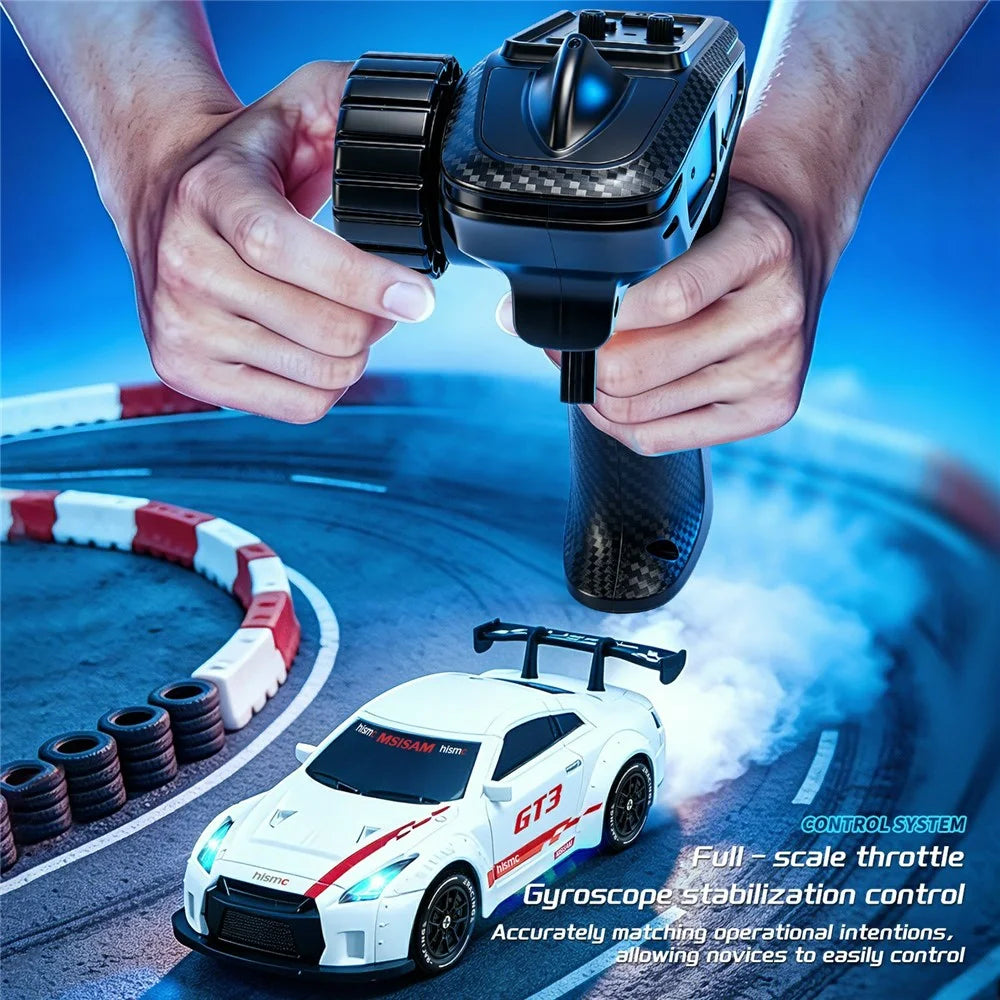 4DRC 4D-H6 1:43 Drift Racing Car 2.4G Remote Control 4WD RC Car with Ambient Light, High-end Version - GTR White - 3