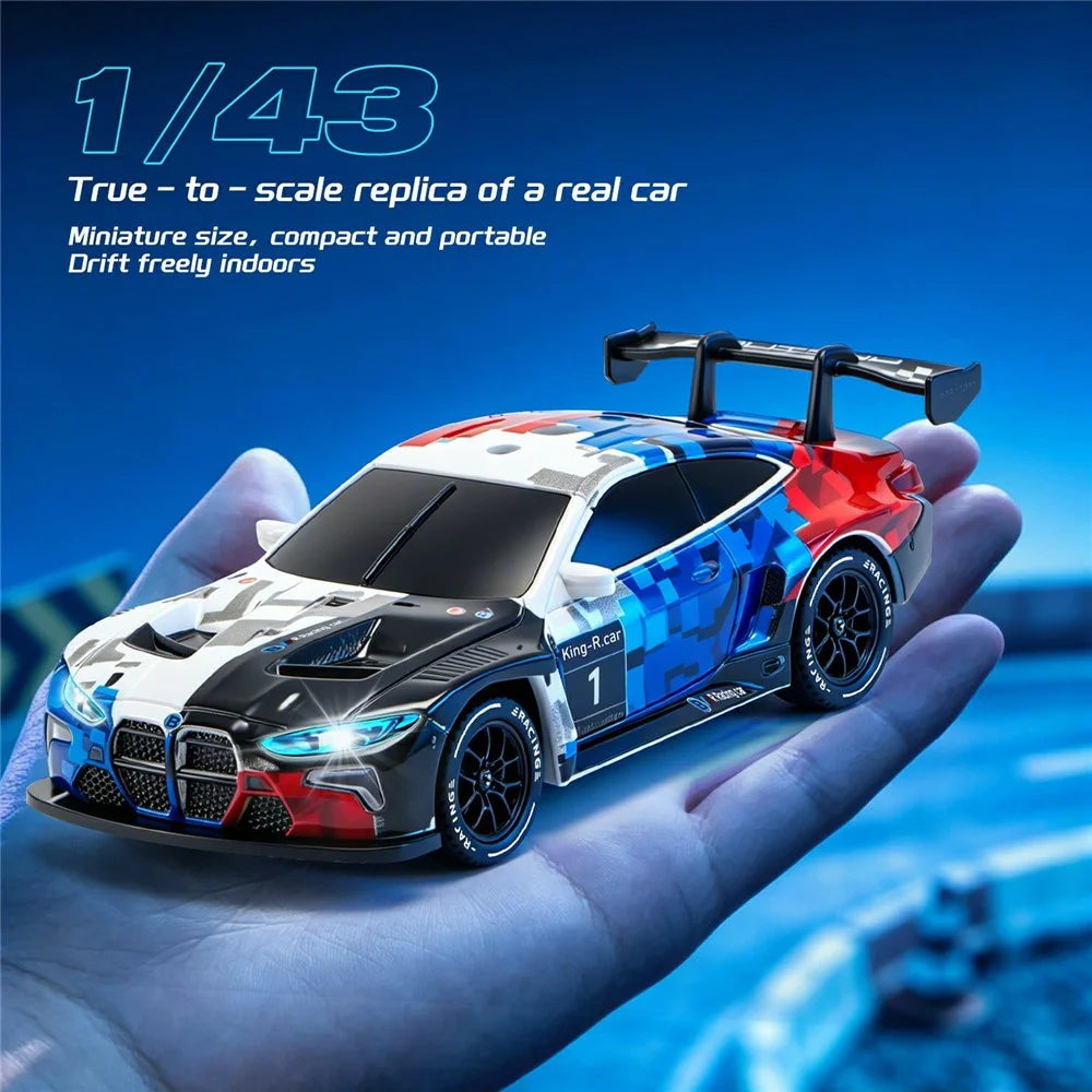 4DRC 4D-H6 1:43 Drift Racing Car 2.4G Remote Control 4WD RC Car with Ambient Light, High-end Version - GTR White - 4