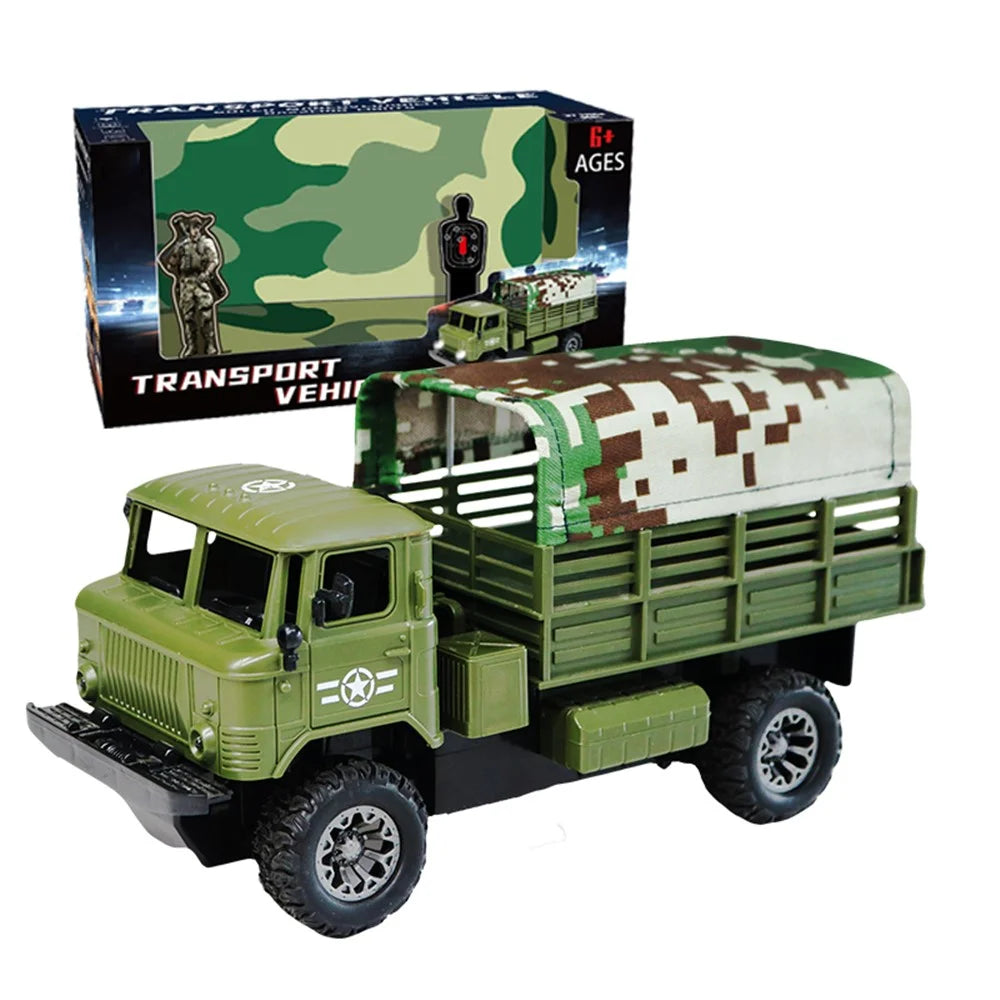 Four-Channel Remote Control Truck Model Toys Simulation Electric Car Toy Military RC Transport Vehicle - Army Green - 1