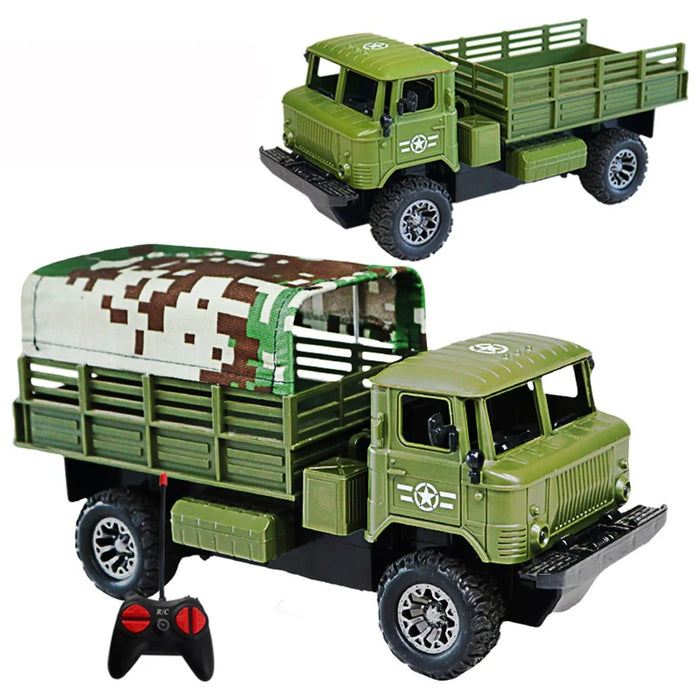 Four-Channel Remote Control Truck Model Toys Simulation Electric Car Toy Military RC Transport Vehicle - Army Green - 2