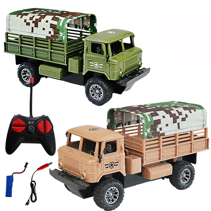 Four-Channel Remote Control Truck Model Toys Simulation Electric Car Toy Military RC Transport Vehicle - Army Green - 3