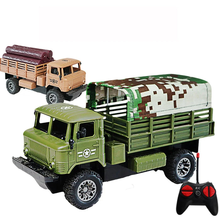 Four-Channel Remote Control Truck Model Toys Simulation Electric Car Toy Military RC Transport Vehicle - Army Green - 4