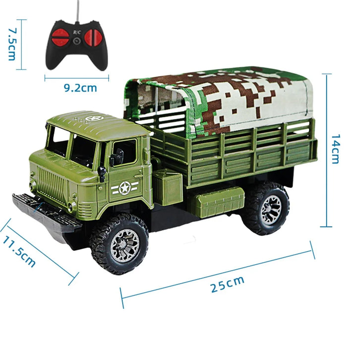 Four-Channel Remote Control Truck Model Toys Simulation Electric Car Toy Military RC Transport Vehicle - Army Green - 5
