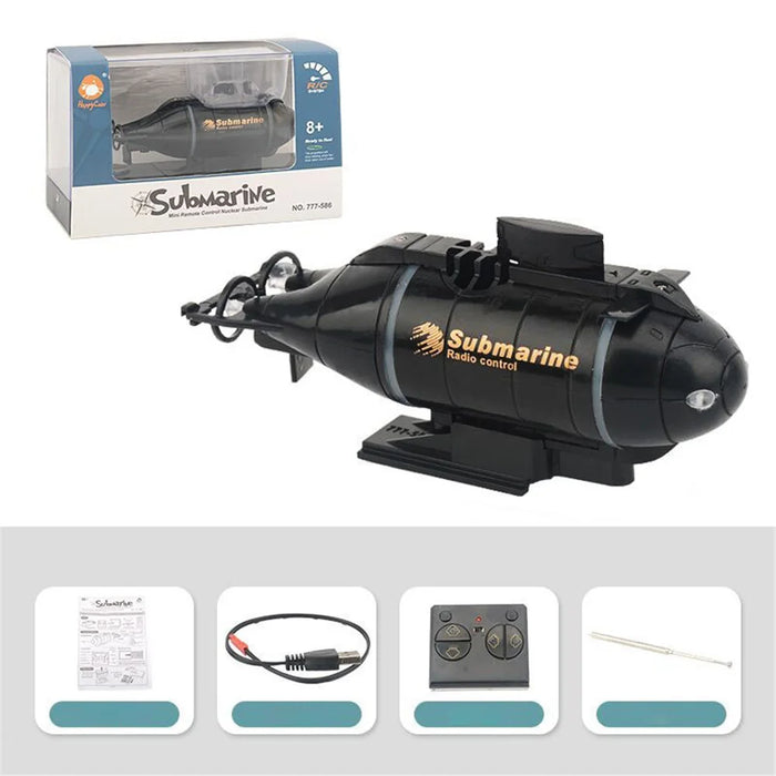 777-586 Wireless 6 Channels 2.4G RC Submarine with LED Lights Electric Mini Submarine Toy - Black - 1