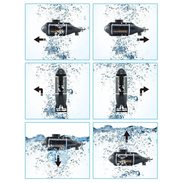 777-586 Wireless 6 Channels 2.4G RC Submarine with LED Lights Electric Mini Submarine Toy - Black - 2