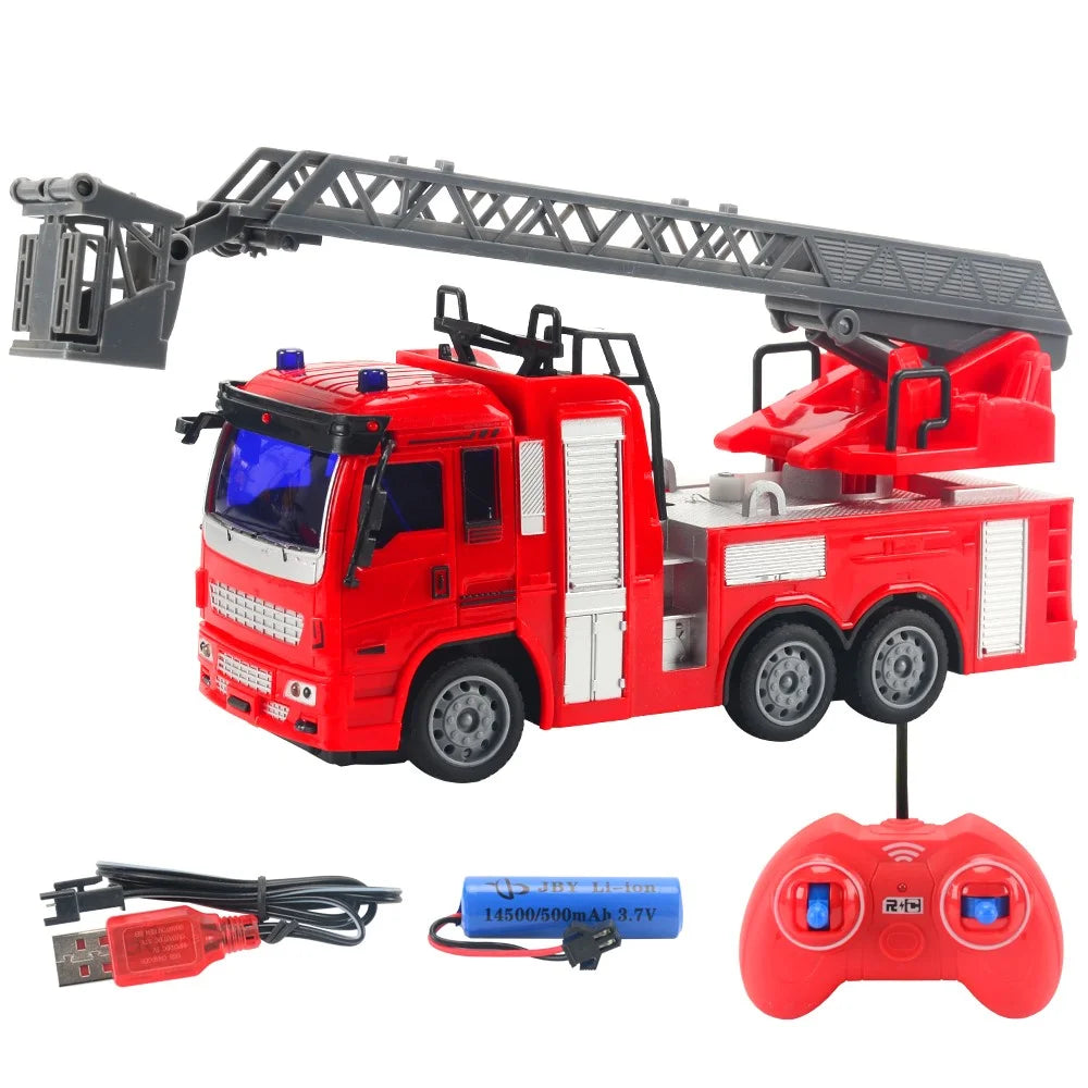 JC21 Wireless RC 4 Channels Mini Fire Truck Fire Engine Toy with Lights Electric Car Model Toy for Kids - Fire Ladder - 1