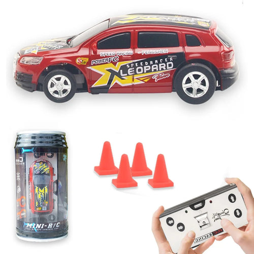QT666 Mini 1:64 Drink Can Design RC Car with Remote Controller Road Blocks Drift Racing Car Toy Children Boys Gift - Red - 1