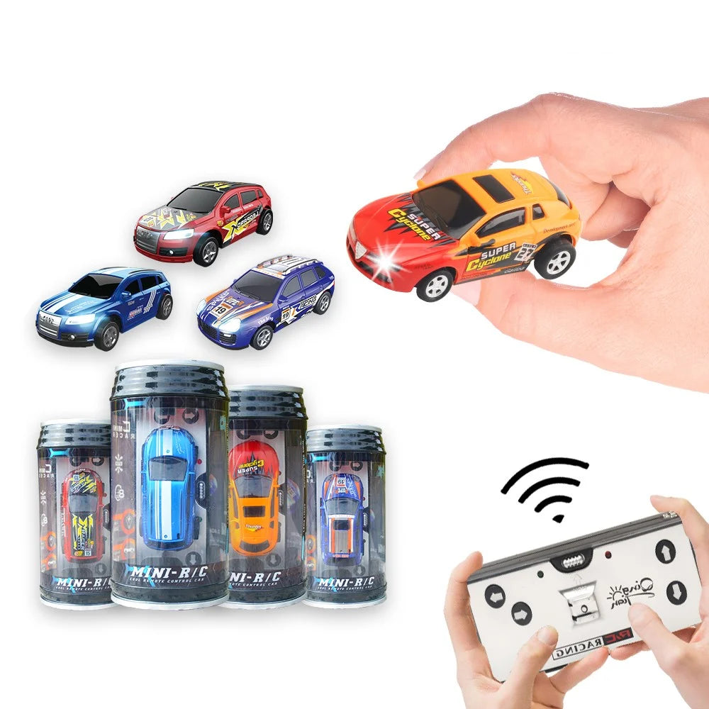 QT666 Mini 1:64 Drink Can Design RC Car with Remote Controller Road Blocks Drift Racing Car Toy Children Boys Gift - Red - 2