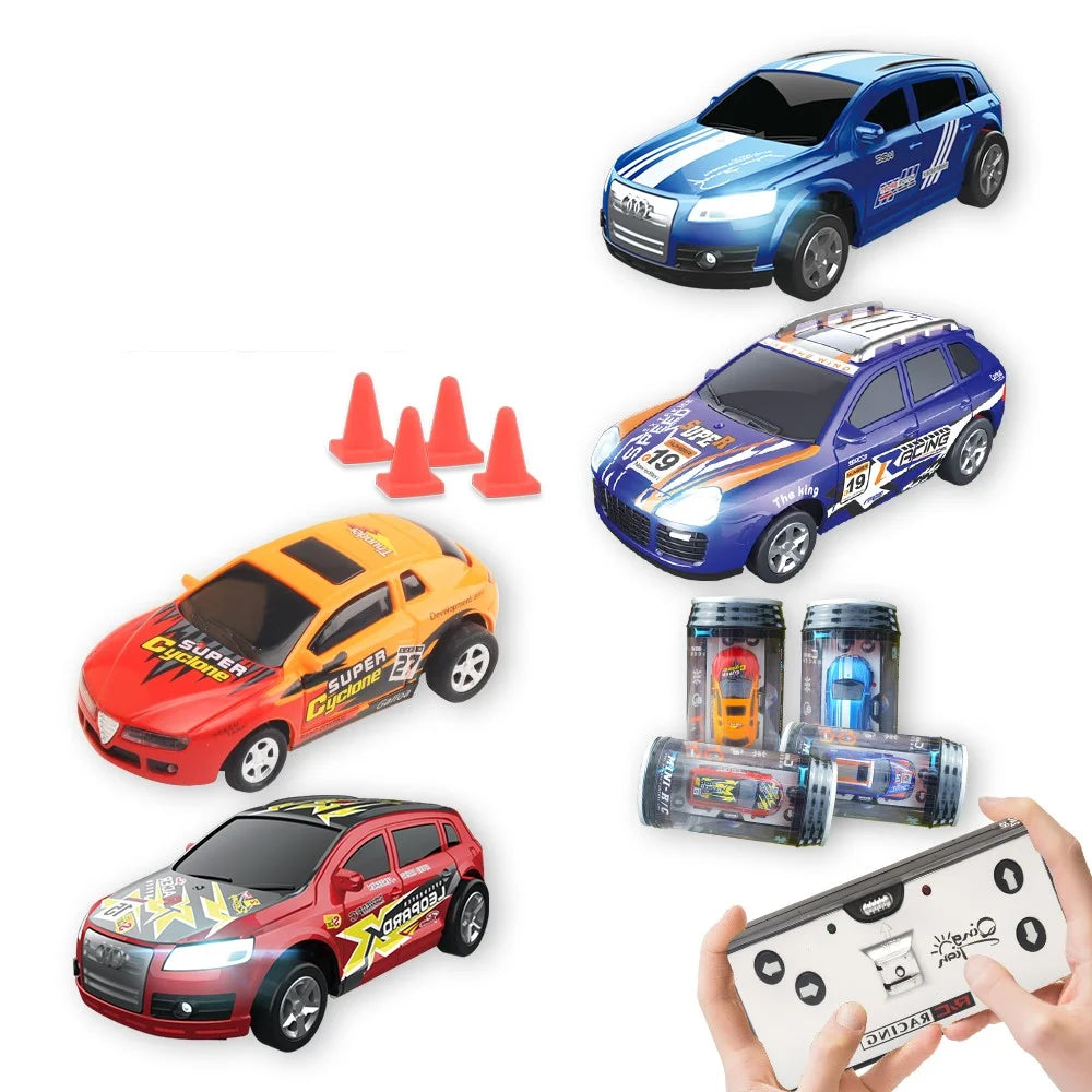 QT666 Mini 1:64 Drink Can Design RC Car with Remote Controller Road Blocks Drift Racing Car Toy Children Boys Gift - Red - 3