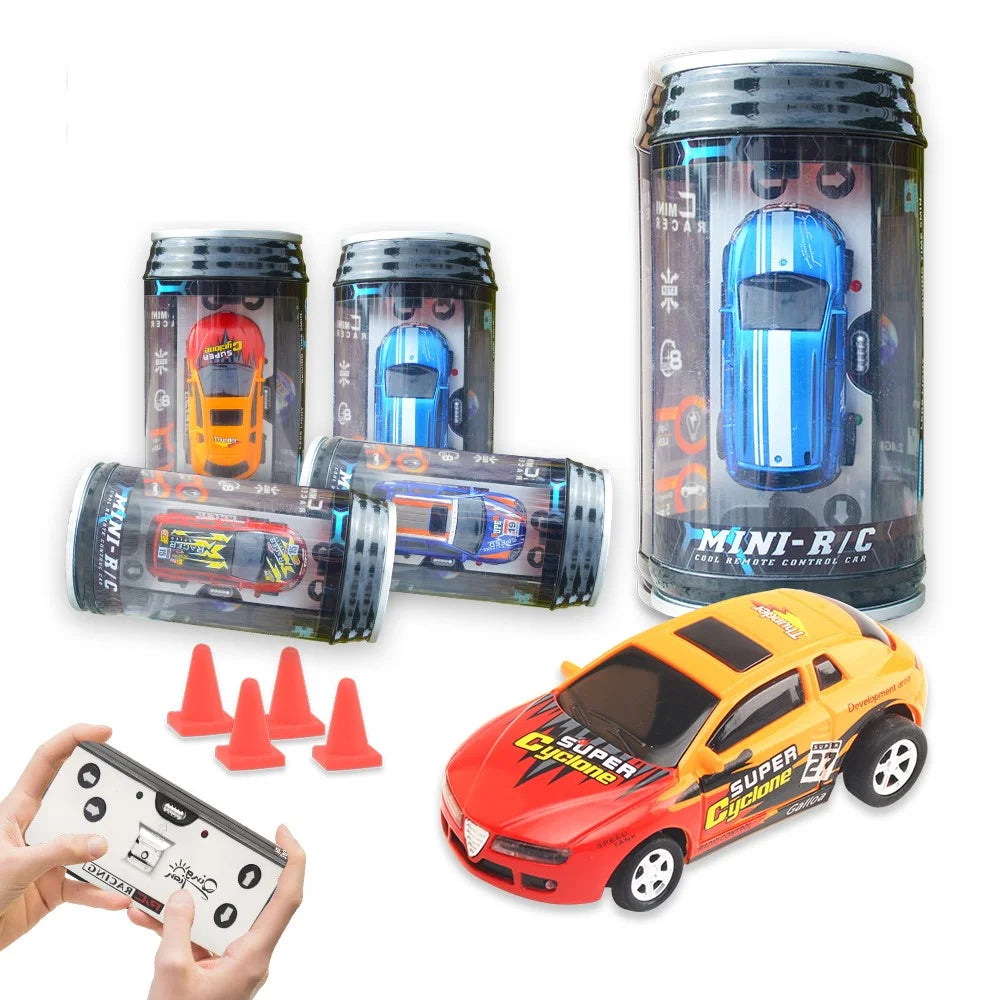 QT666 Mini 1:64 Drink Can Design RC Car with Remote Controller Road Blocks Drift Racing Car Toy Children Boys Gift - Red - 4
