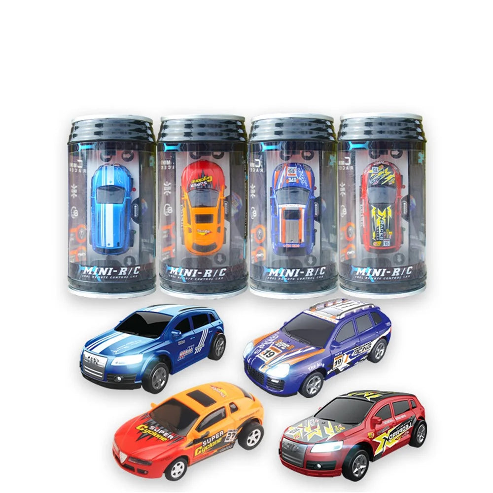 QT666 Mini 1:64 Drink Can Design RC Car with Remote Controller Road Blocks Drift Racing Car Toy Children Boys Gift - Red - 6